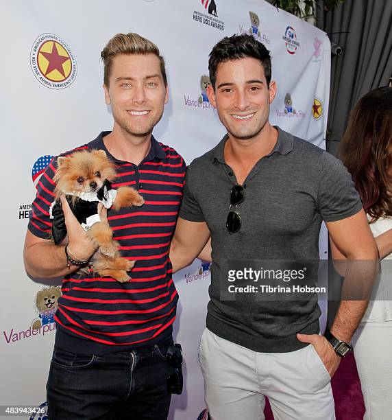 Lance Bass, Michael Turchin and dog Daddy attend Lisa Vanderpump's luncheon benefitting the American Humane Association and the Hero Dog Awards at...