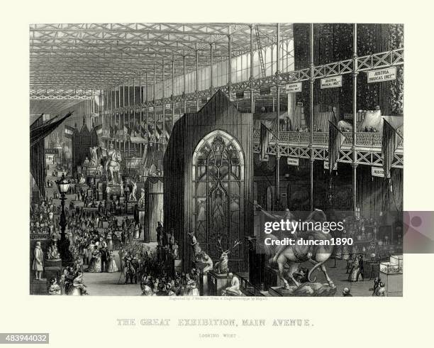 die weltausstellung 1851, main avenue - great exhibition stock-grafiken, -clipart, -cartoons und -symbole