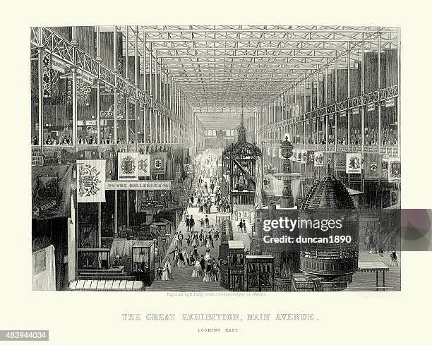 illustrazioni stock, clip art, cartoni animati e icone di tendenza di la grande mostra, main avenue, 1851 - rivoluzione industriale