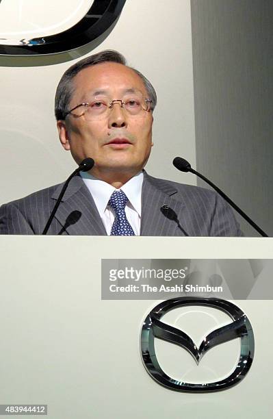 Mazda Motor Co President Takashi Yamauchi speaks during a press conference on November 18, 2010 in Tokyo, Japan.