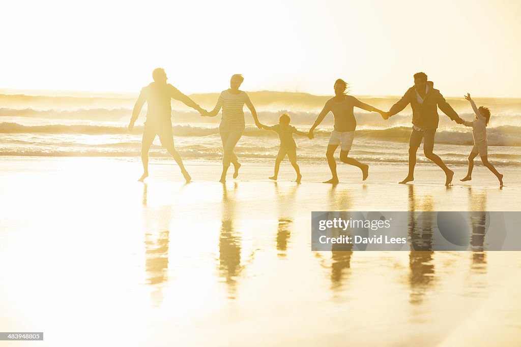 Family playing in surf at beach