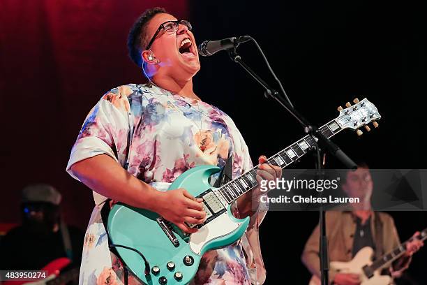 Singer / guitarist Brittany Howard of Alabama Shakes performs at The Greek Theatre on August 13, 2015 in Los Angeles, California.