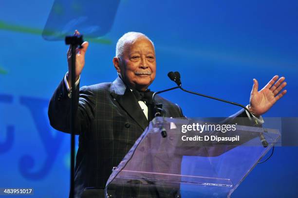 Former Mayor of New York David Dinkins speaks onstage at the PFLAG National Straight For Equality Awards at Marriott Marquis Times Square on April...