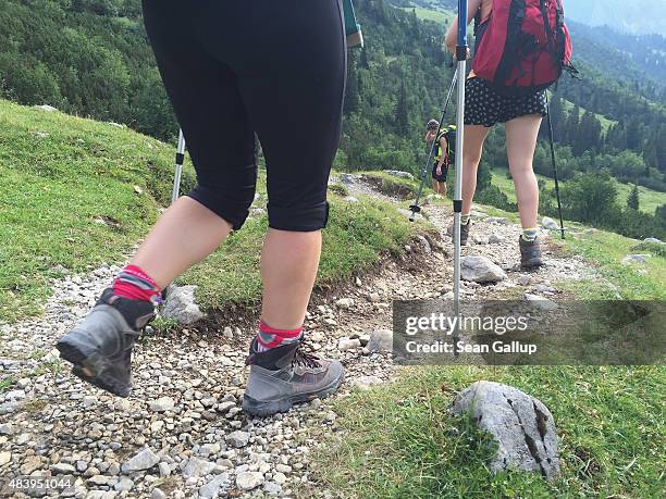 Hikers, family members of the photographer, on day two of a four-day, 50km hike across the Karwendel mountain range walk from Karwendelhaus hut to...