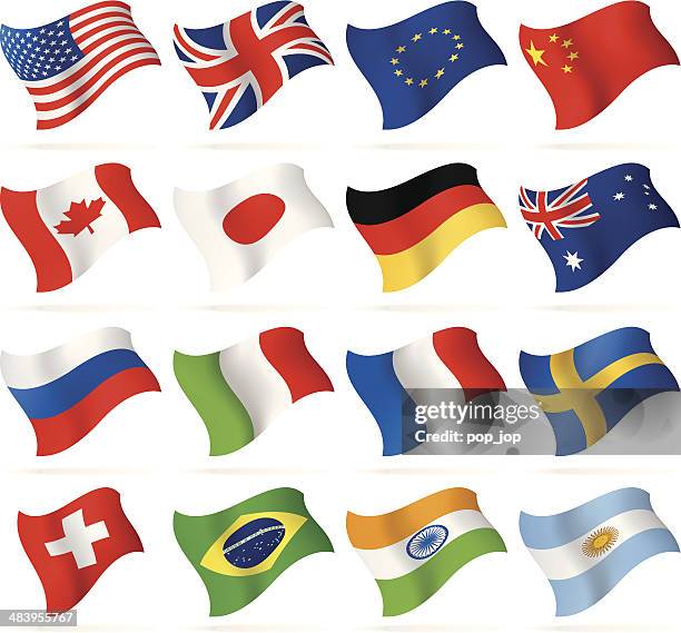 flying popular flags - international flags stock illustrations