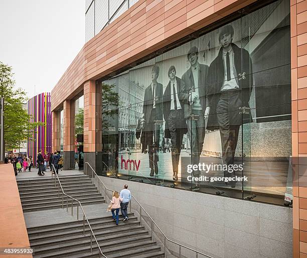 liverpool hmv poster of the beatles - pop up store bildbanksfoton och bilder