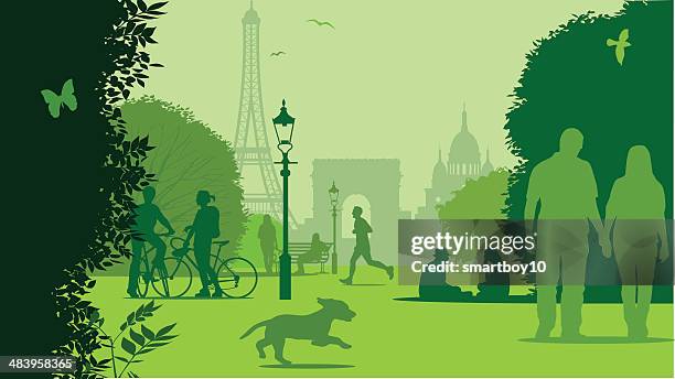 park leben in paris - fitnesspark stock-grafiken, -clipart, -cartoons und -symbole