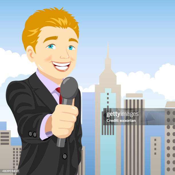 Reporter Animat News Reporter With Mike Cartoon High Res Illustrations - Getty Images