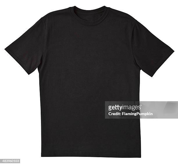 t-shirt nera vuota davanti con clipping path. - tutti i tipi di top foto e immagini stock