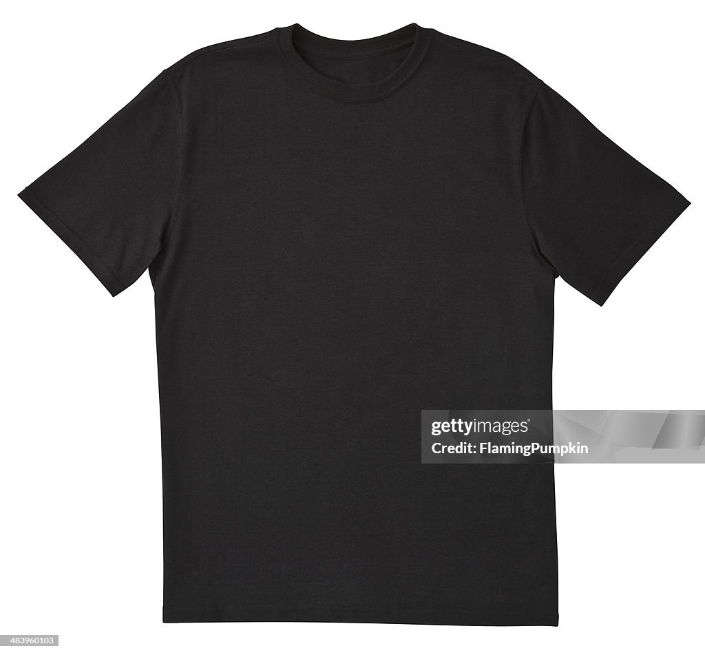 Blank Black T-Shirt Front with Clipping Path.