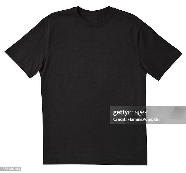 blank black t-shirt front with clipping path. - 黑色 個照片及圖片檔