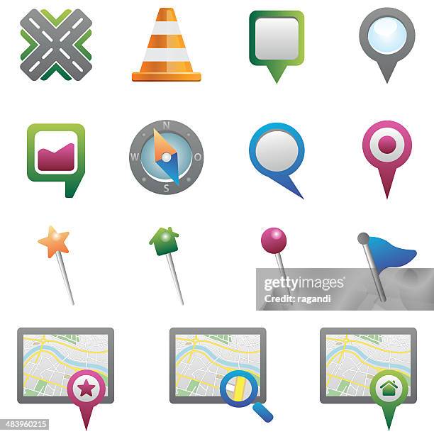 map and navigation icons | coloured - cone shape stock illustrations