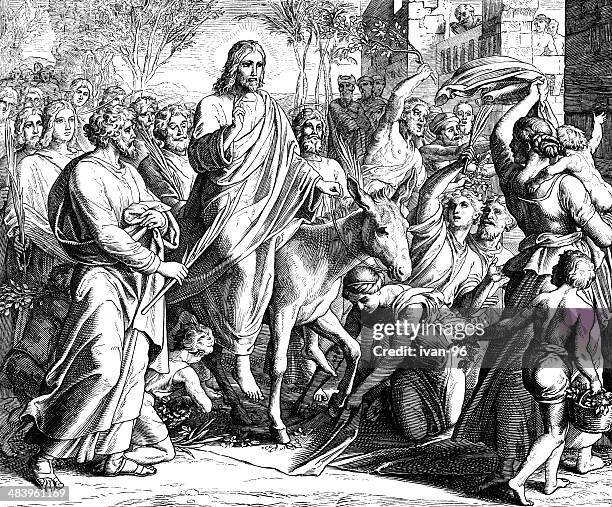 palm sunday entry by jesus - holy week stock illustrations