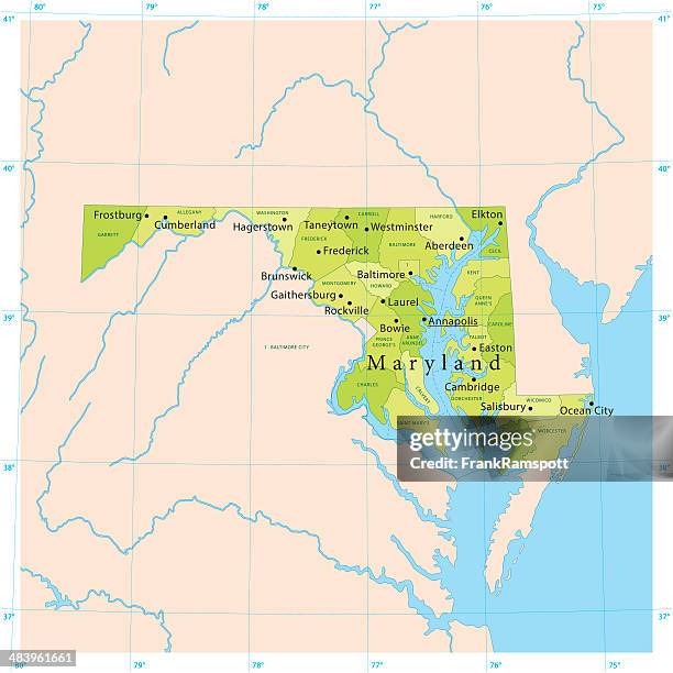 bildbanksillustrationer, clip art samt tecknat material och ikoner med maryland vector map - maryland