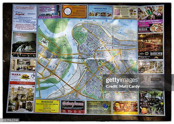 Map of Belgrade in Serbia is seen after it was discarded beside railway tracks that run from Serbia into Hungary and is used as a route by migrants...