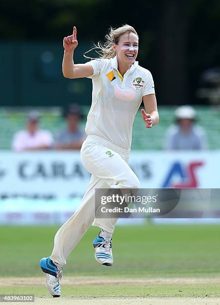 Ellyse Perry of Australia celebrates taking the wicket of Sarah Taylor of England during day four of the Kia Women's Test of the Women's Ashes Series...