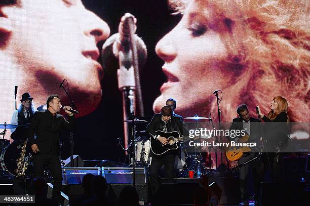 Vini Lopez, Bruce Springsteen, Steve Van Zandt, Max Weinberg, Garry Tallent, and Patti Scialfa perform onstage at the 29th Annual Rock And Roll Hall...