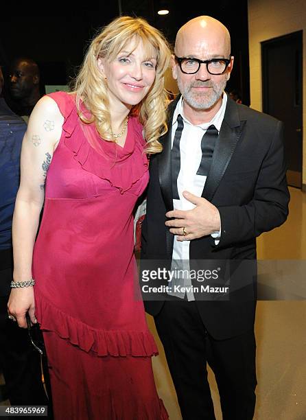 Courtney Love and Michael Stipe attend the 29th Annual Rock And Roll Hall Of Fame Induction Ceremony at Barclays Center of Brooklyn on April 10, 2014...
