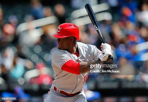 Roger Bernadina of the Cincinnati Reds in action against the New York Mets at Citi Field on April 5, 2014 in the Flushing neighborhood of the Queens...
