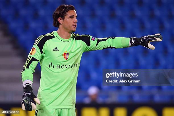 Goalkeeper Yann Sommer of Basel gestures during the UEFA Europa League Quarter Final first leg match between FC Basel 1893 and FC Valencia at St....