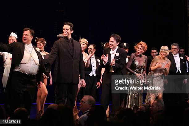 Brooks Ashmanskas, Nick Cordero, Zach Braff, Marin Mazzie, Helene Yorke and Vincent Pastore during the Broadway Opening Night Performance Curtain...