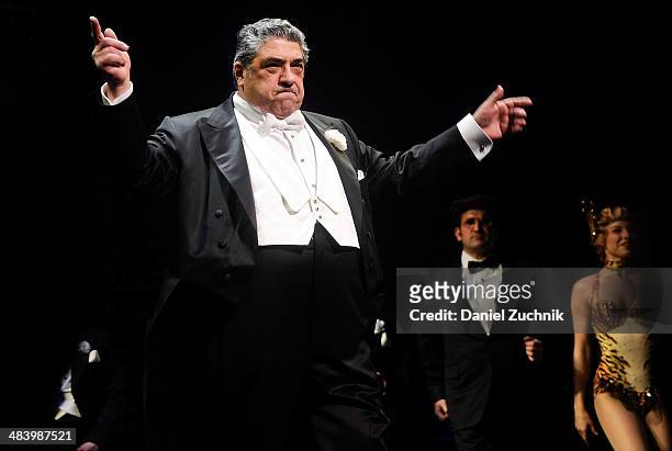 Vincent Pastore performs during the "Bullets Over Broadway" opening night curtain call at St. James Theatre on April 10, 2014 in New York City.