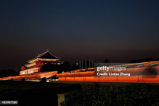 General view of the Tiananmen Gate on August 14, 2015 in Beijing, China. The Chinese government decided in September 3, 2015 to commemorate the...