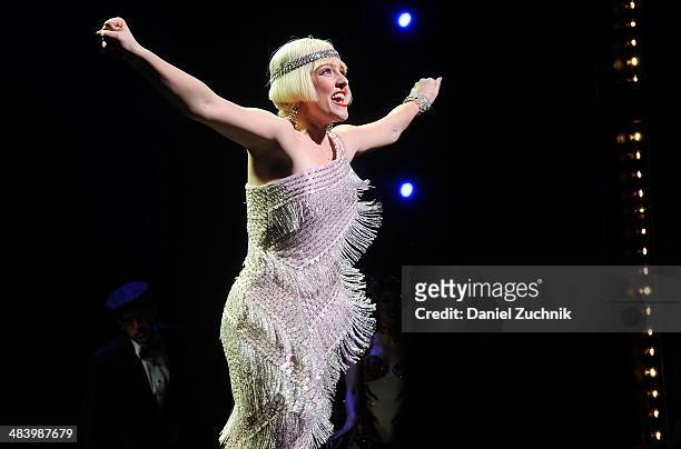 Helene Yorke performs during the "Bullets Over Broadway" opening night curtain call at St. James Theatre on April 10, 2014 in New York City.