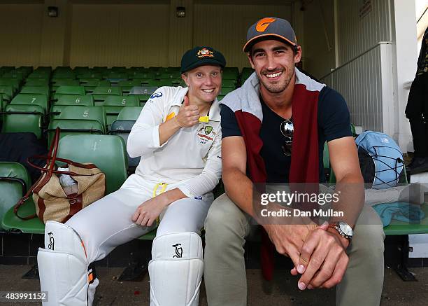 Alyssa Healy of Australia celebrates with boyfriend Mtichell Starc of Australia following victory during day four of the Kia Women's Test of the...