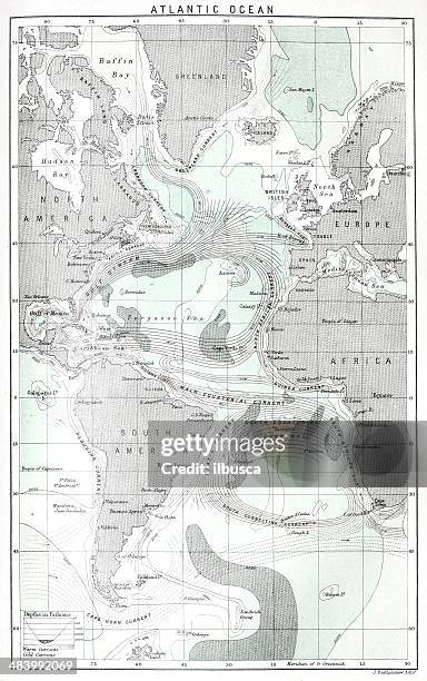 antique map of atlantic ocean currents - tide stock illustrations