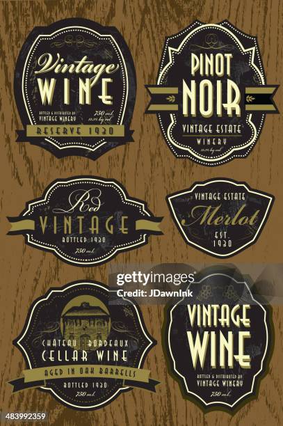 set of vintage wine labels on oak background - mansion stock illustrations