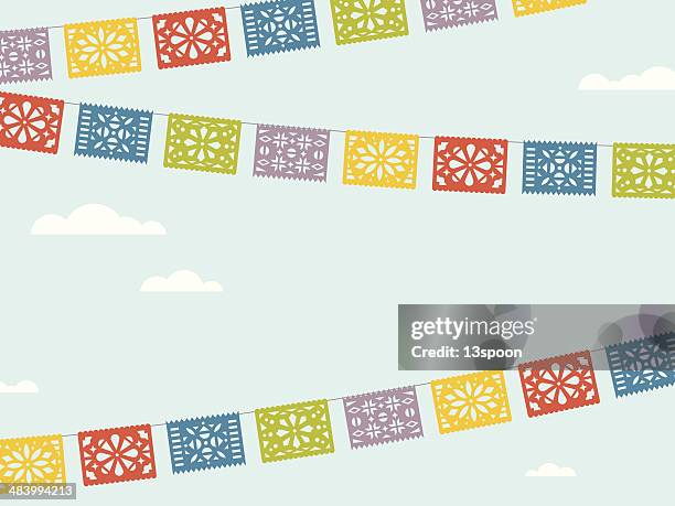 flying fiesta flags - papel picado stock illustrations