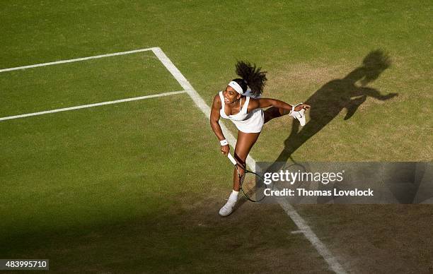 Serena Williams in action, serving vs Belarus Victoria Azarenka during Women's Quarterfinals at All England Club. London, England 7/7/2015 CREDIT:...