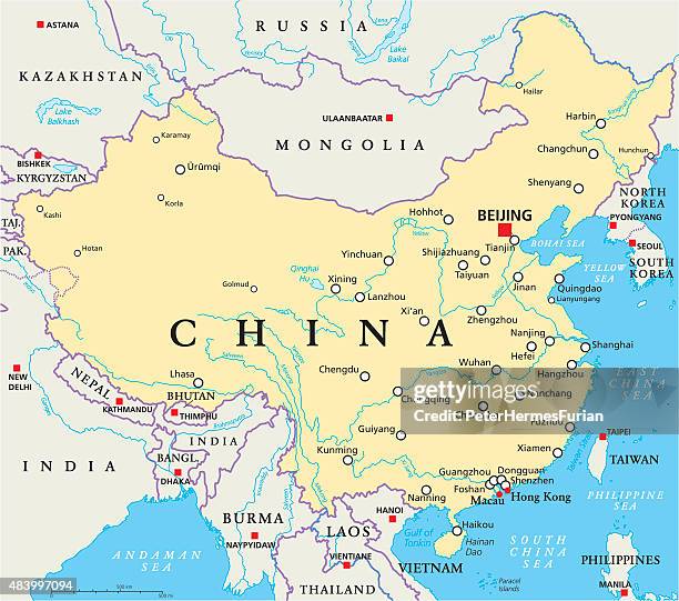 china political map - guangzhou china stock illustrations