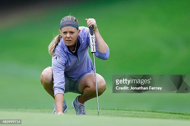 Amy Anderson lines up a putt on the 1st hole during the second round of the LPGA Cambia Portland Classic at Columbia Edgewater Country Club on August...