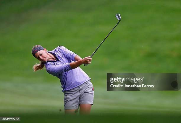 Amy Anderson hits on the 1st hole during the second round of the LPGA Cambia Portland Classic at Columbia Edgewater Country Club on August 14, 2015...