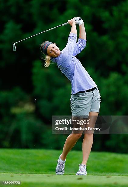 Amy Anderson tees off on the 2nd hole during the second round of the LPGA Cambia Portland Classic at Columbia Edgewater Country Club on August 14,...