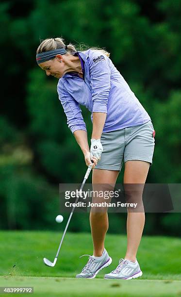 Amy Anderson tees off on the 2nd hole during the second round of the LPGA Cambia Portland Classic at Columbia Edgewater Country Club on August 14,...