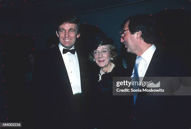 Donald Trump, Brooke Astor and Ed Kosner attend the New York Magazine 20th anniversary party April 1988 in New York City.
