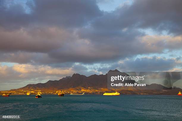 the bay and the sao antao island - mindelo stock-fotos und bilder