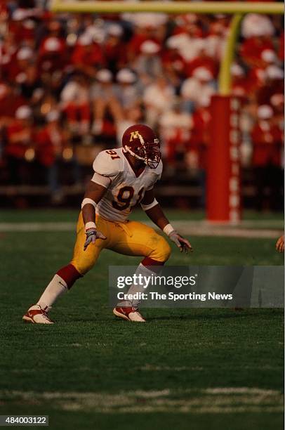 Karon Riley of the Minnesota Golden Gophers plays defense against the Indiana Hoosiers on October 21, 2000.