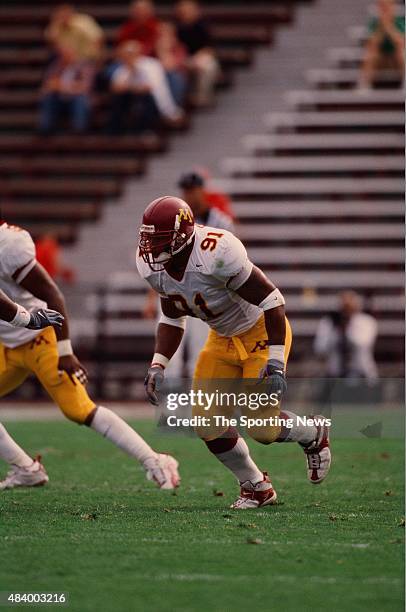 Karon Riley of the Minnesota Golden Gophers plays defense against the Indiana Hoosiers on October 21, 2000.