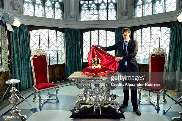 Prince Ernst August of Hanover attends the presentation of the Royal Crown of Hanover at Schloss Marienburg palace on April 11, 2014 in Pattensen,...