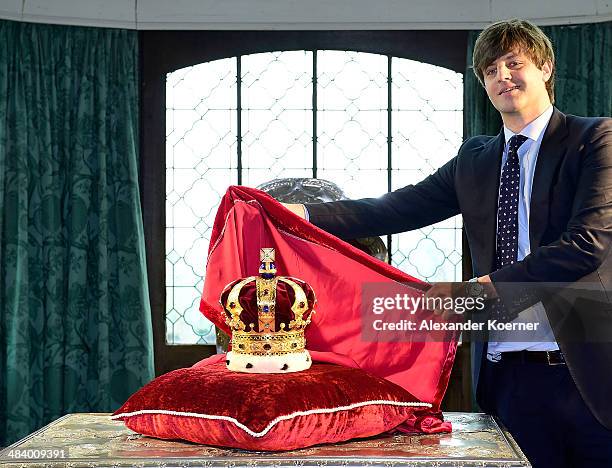 Prince Ernst August of Hanover attends the presentation of the Royal Crown of Hanover at Schloss Marienburg palace on April 11, 2014 in Pattensen,...