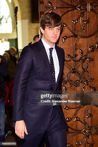 Prince Ernst August of Hanover attends the presentation of the Royal Crown of Hanover at Schloss Marienburg palace on April 11, 2014 in Pattensen,...