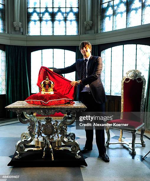 Prince Ernst August of Hanover attends the presentation of the Royal Crown of Hanover at Schloss Marienburg palace on April 11, 2014 in Pattensen,...