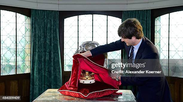 Prince Ernst August of Hanover attends the presentation of the Royal Crown of Hanover at Schloss Marienburg palace on April 11, 2014 in Pattensen,...
