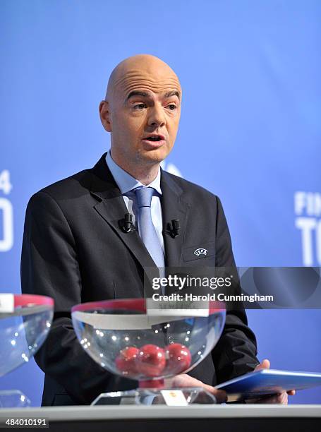 General Secretary Gianni Infantino prior to the UEFA Europa League 2013/14 season semi-finals draw at the UEFA headquarters, The House of European...