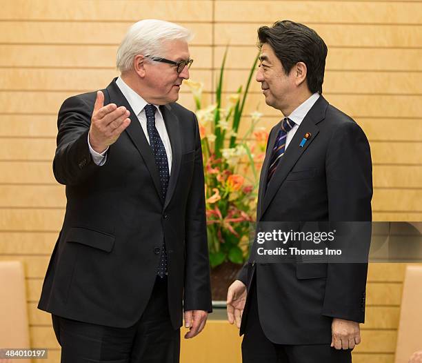 German Foreign Minister Frank-Walter Steinmeier attends a meeting with Japanese Prime Minister, Shinzo Abe, on April 11, 2014 in Tokyo, Japan....