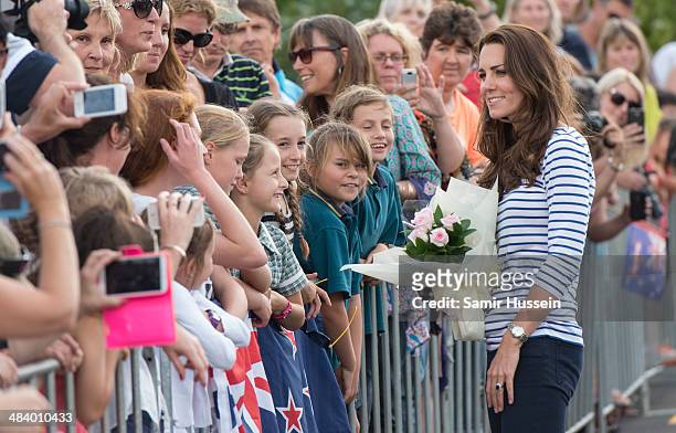 Catherine, Duchess of Cambridge meets wellwishers after sailing during their visit to Auckland Harbour on April 11, 2014 in Auckland, New Zealand....
